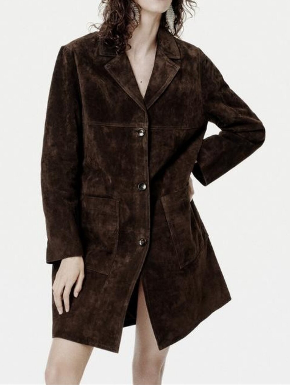 Zara 100% Suede Leather Coat ZW Collection Size S NWT